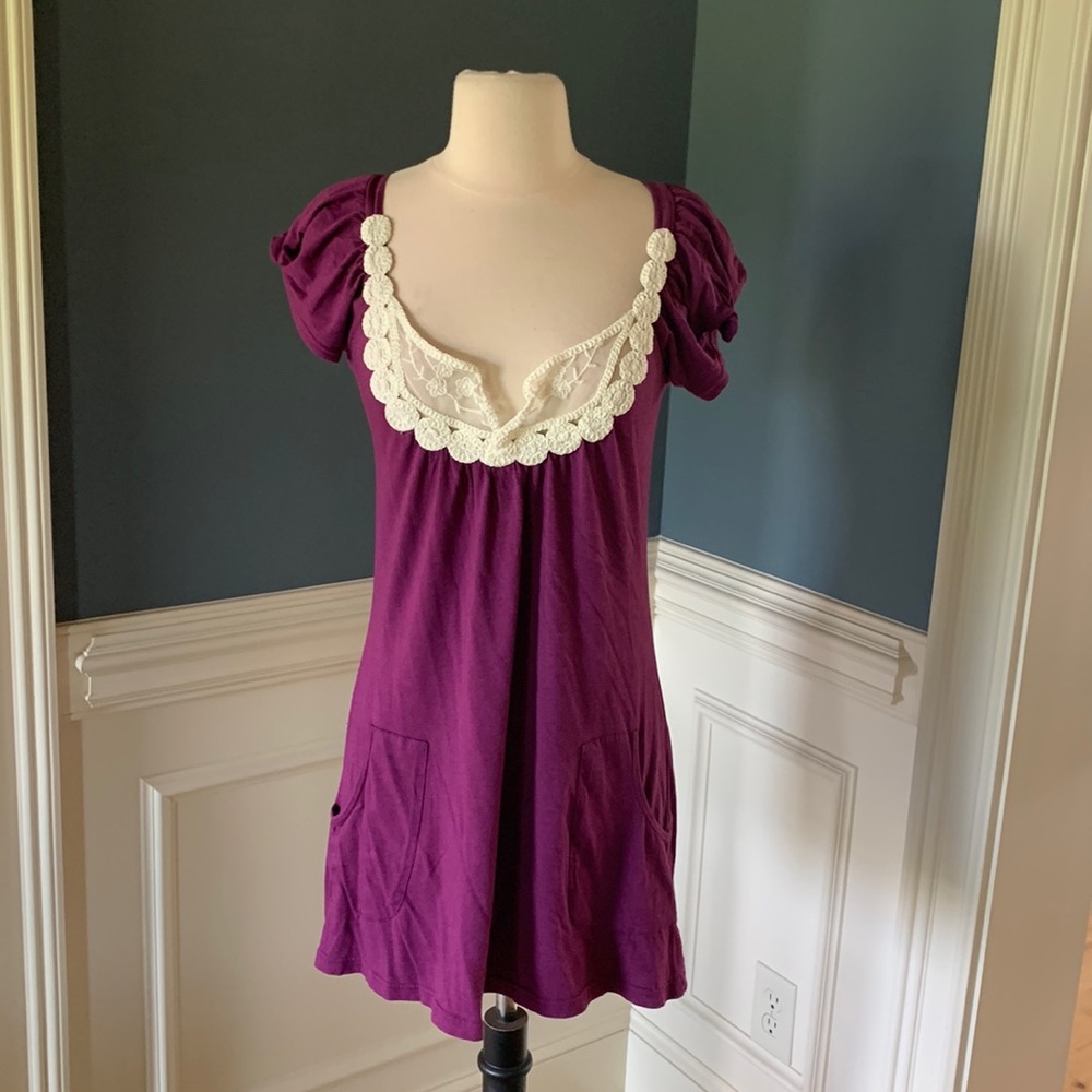 Pocket Tee Dress Purple Poof Womens Small